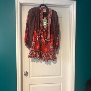 NWT FARM Rio Gigi Tapestry Brown Mini Dress